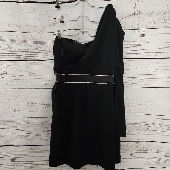 Bebe Black One Shoulder Mini Dress Size 10 NWT - Picture 3 of 4